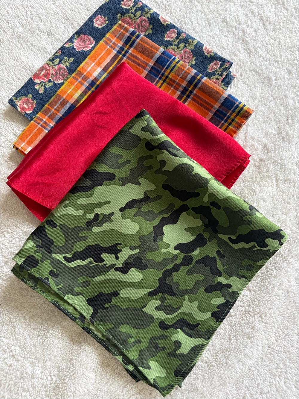 Pocket Squares Handkerchief Lot CamoGreen Red Orange Plaid Blue Floral Silk